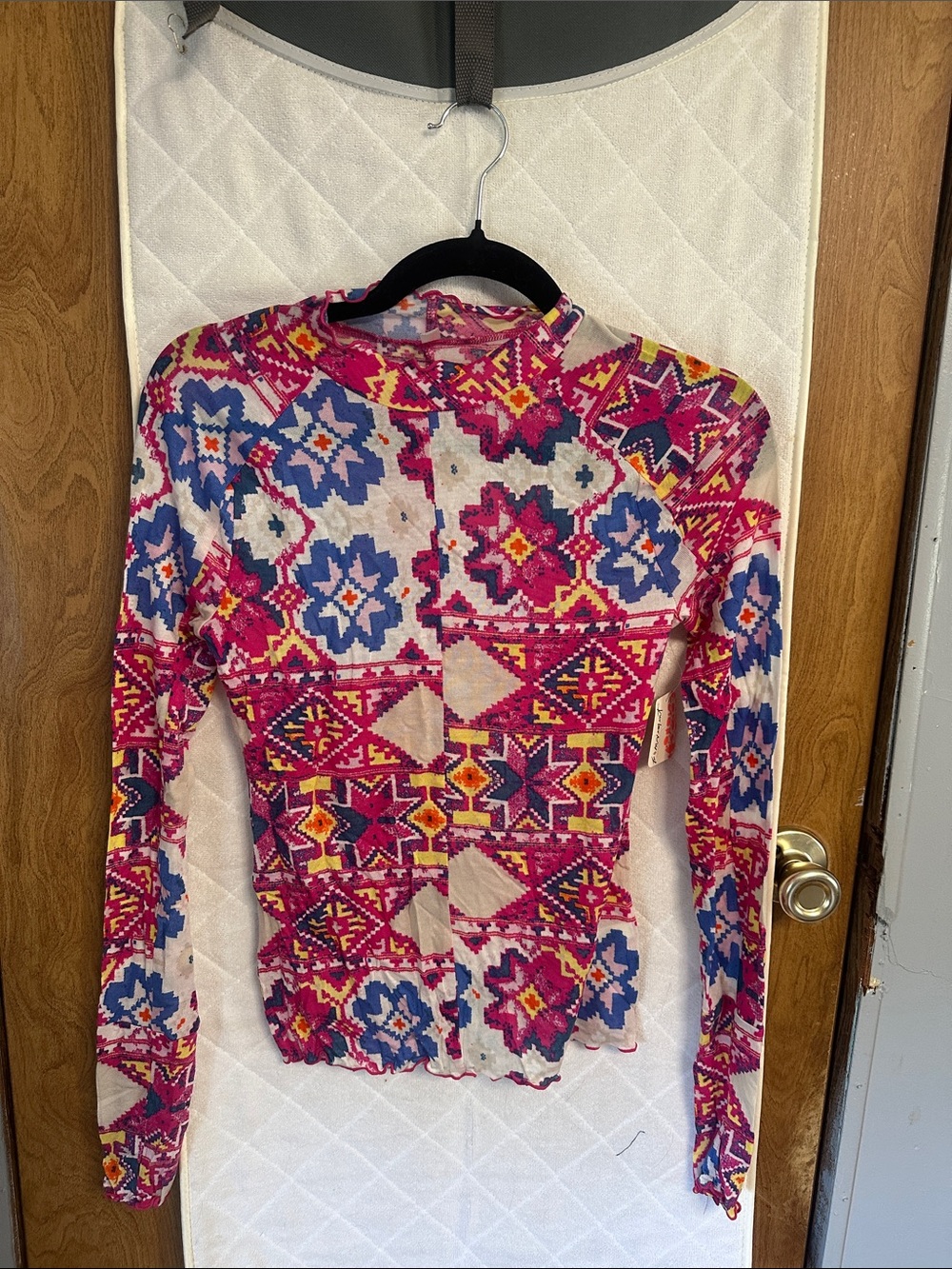 FP Movement by Free People Pink, Blue & Yellow Printed Long Sleeve Top